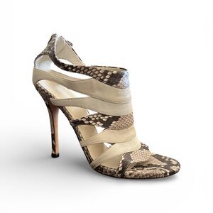 Gucci Python & Beige Suede Cage Sandal Heels Ankle Zip Open Toe Size 37 New